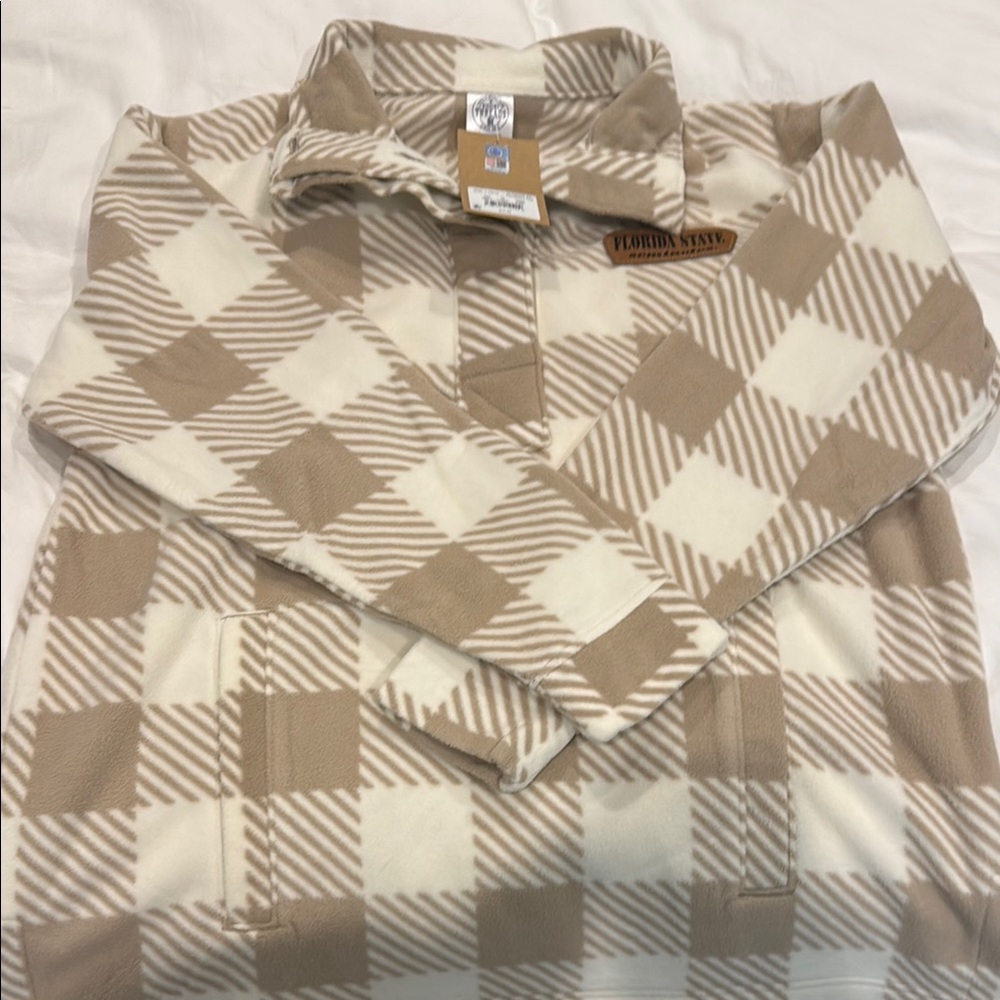 Plaid Beige FSU Fleece Pullover